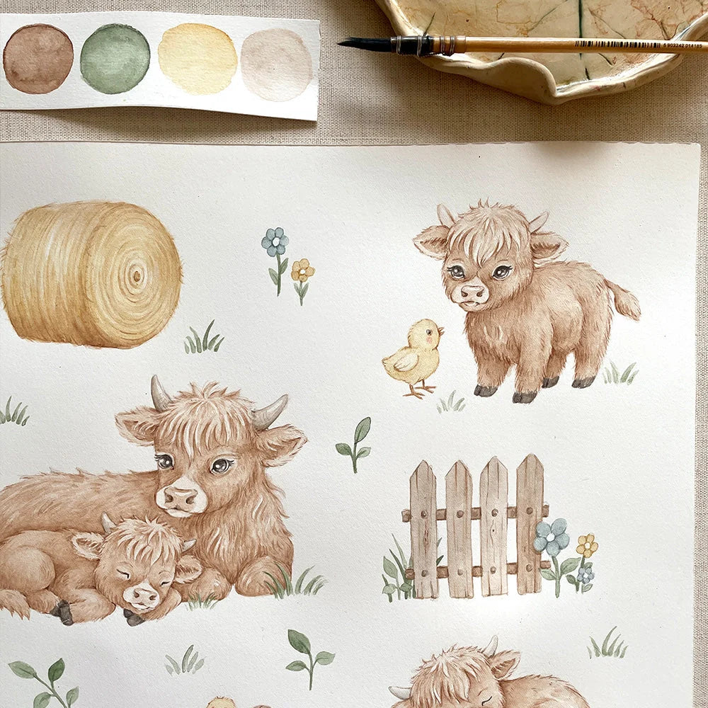 Snuggle Hunny Highland Cows Jersey Wrap + Beanie Set