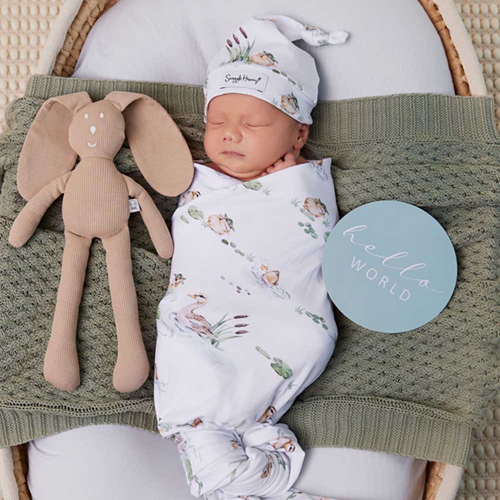 Snuggle Hunny Jersey Wrap + Beanie Set - Duck Pond
