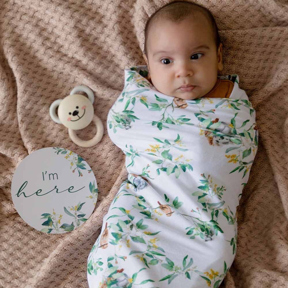 Snuggle Hunny Organic Jersey Wrap + Beanie Set - Eucalypt