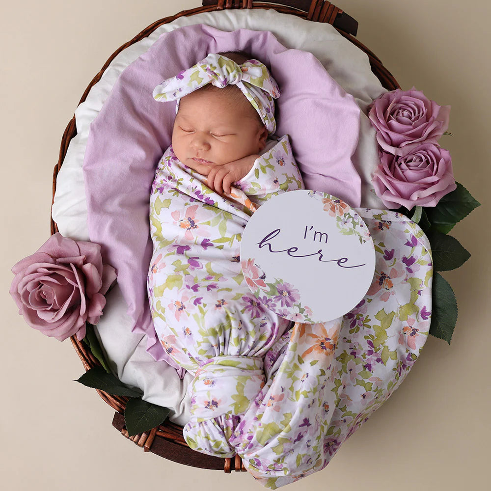 Snuggle Hunny Organic Jersey Wrap + Topknot Set - Isla