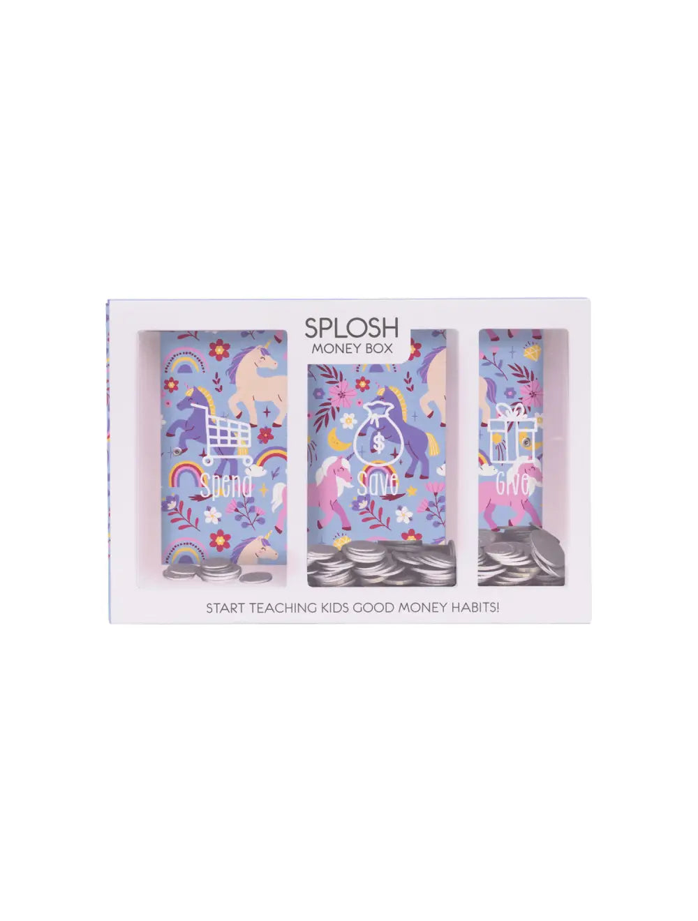 Kids Money Box - Spend Save Give - Unicorn
