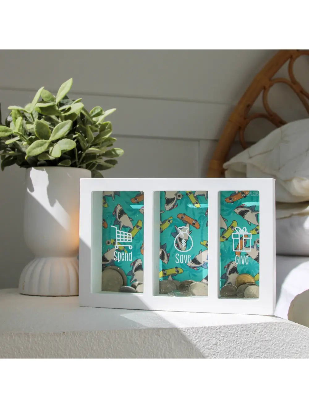 Kids Money Box - Spend Save Give - Shark