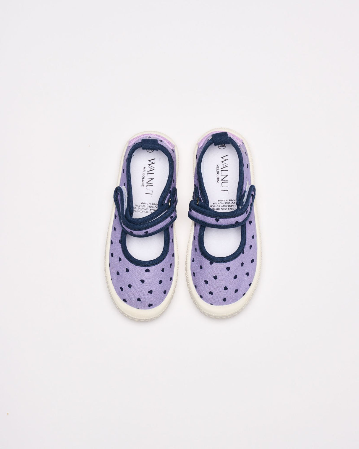 Walnut Mary Jane Canvas - Lilac Hearts