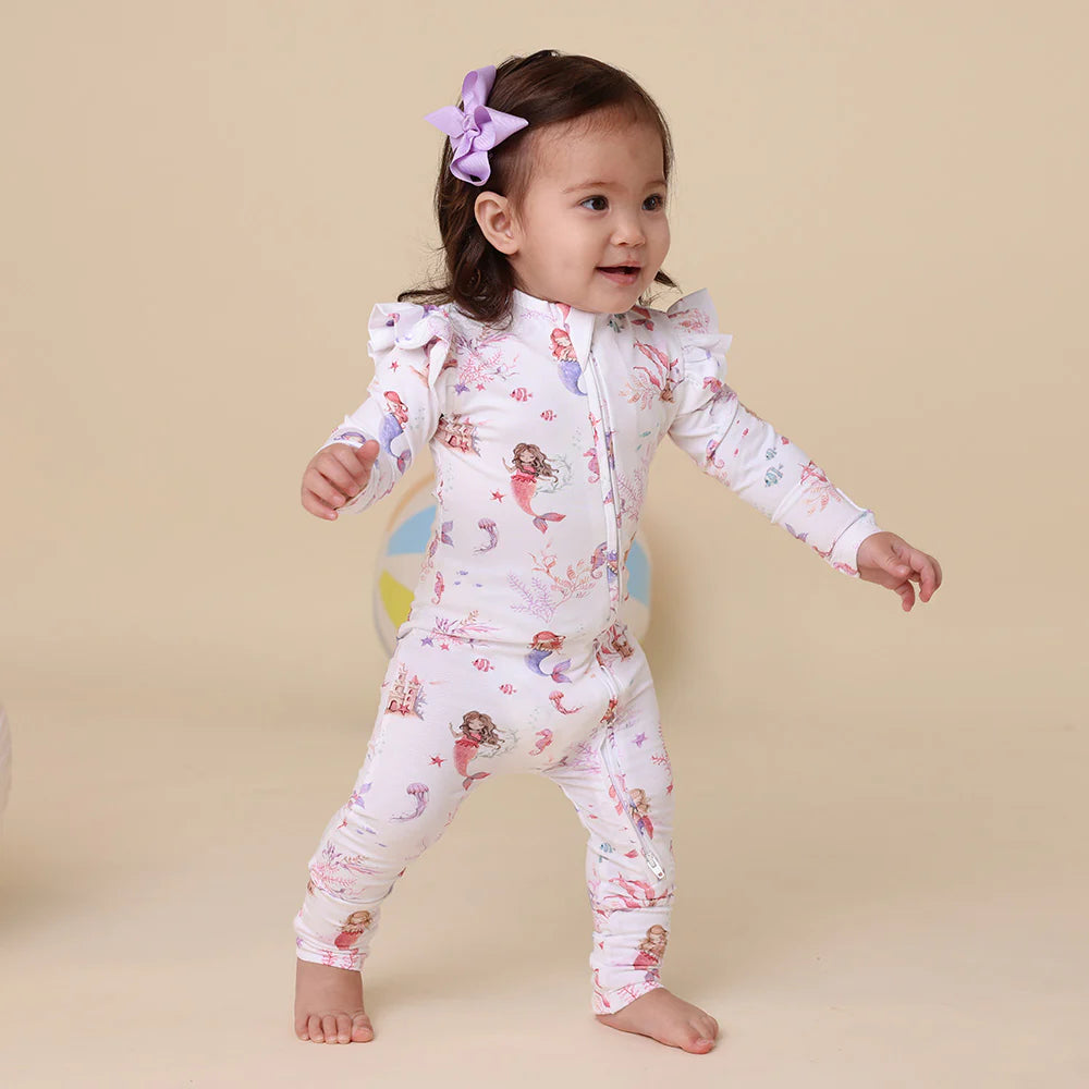 Snuggle Hunny Organic Snugglesuit Convertible Romper with Frill - Mermaid