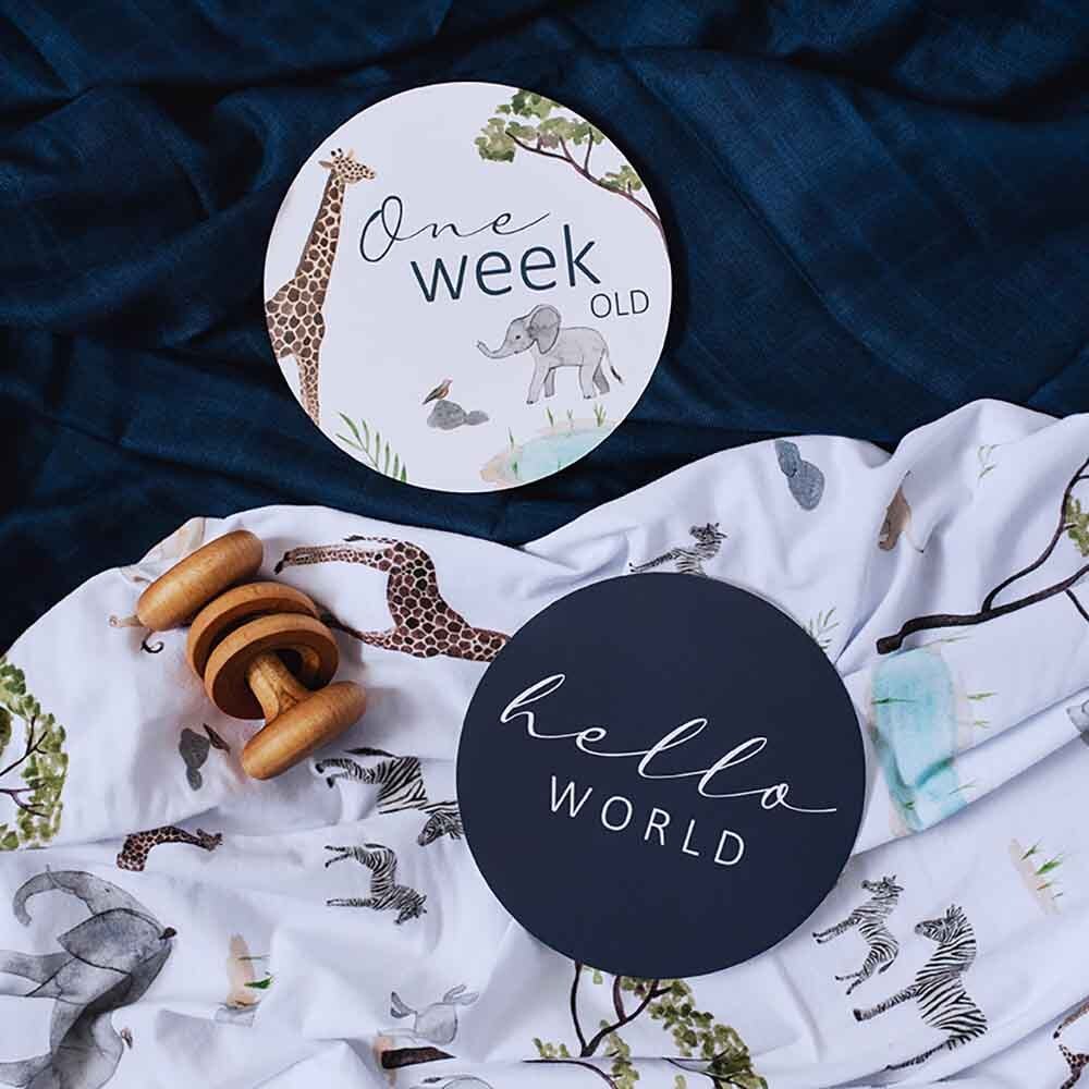 Snuggle Hunny Reversible Milestone Cards - Safari + Navy