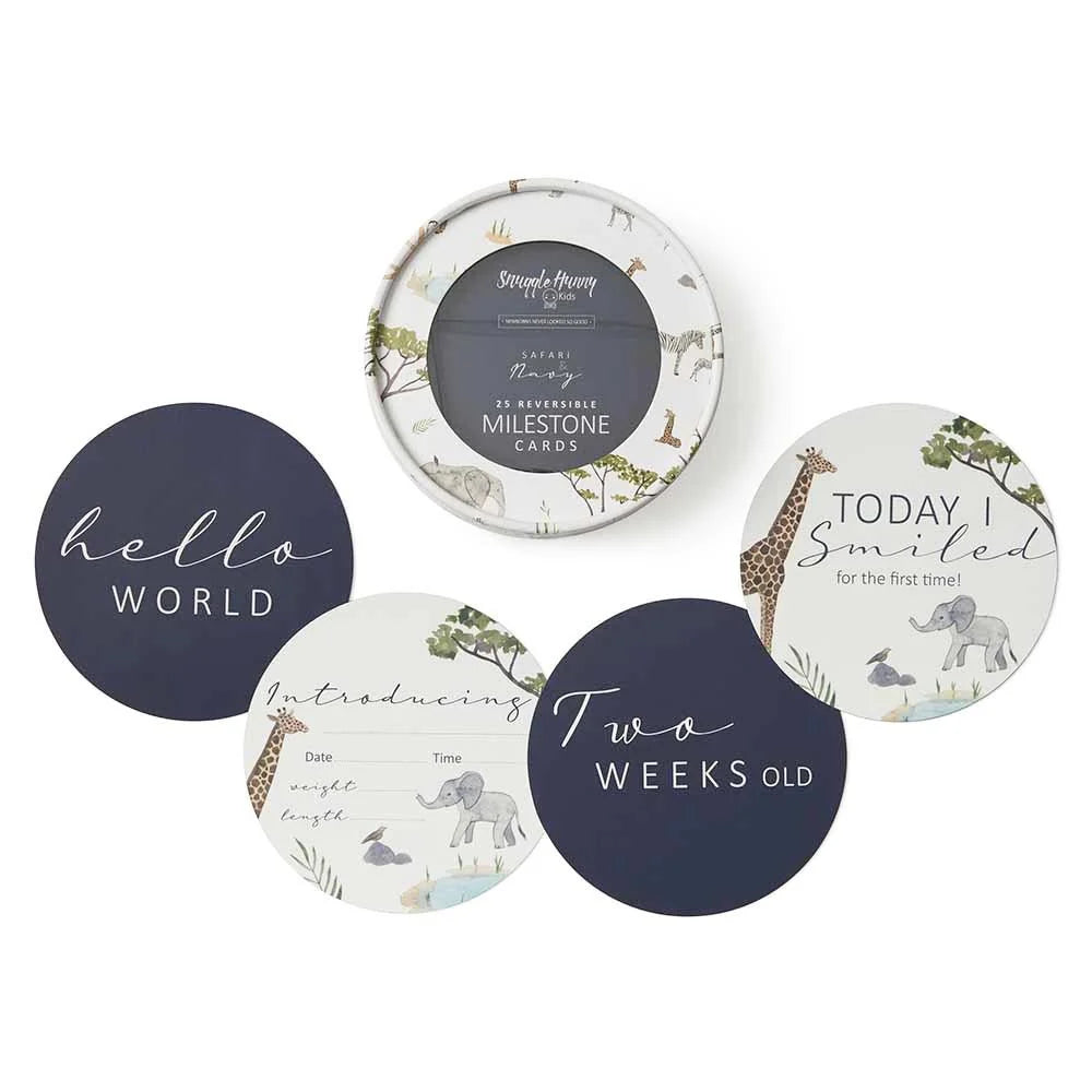 Snuggle Hunny Reversible Milestone Cards - Safari + Navy