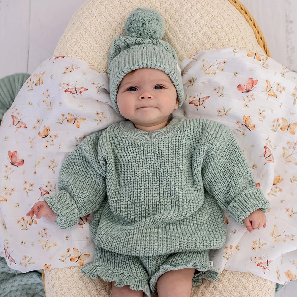 Snuggle Hunny Oversized Cotton Knit Jumper - Sage
