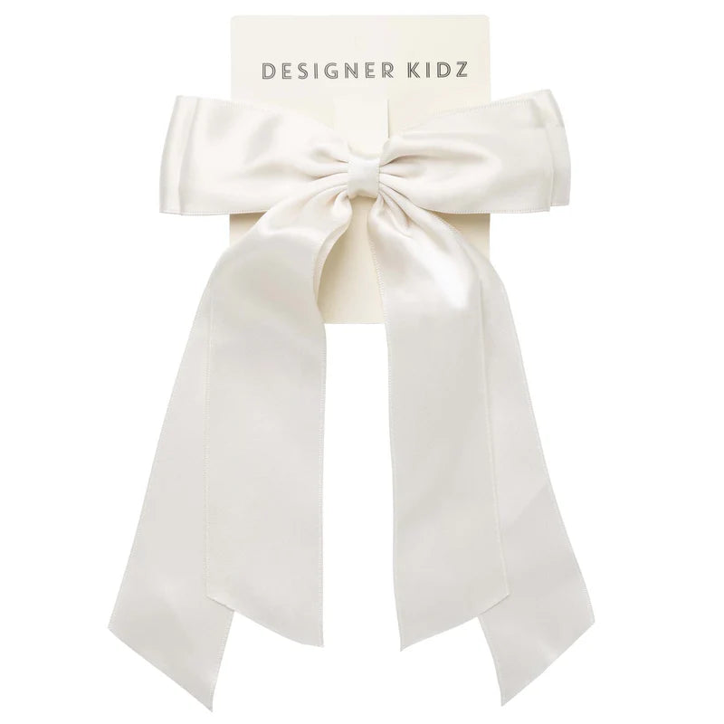 Designer Kidz Satin Long Bow Hair Clip - Ivory
