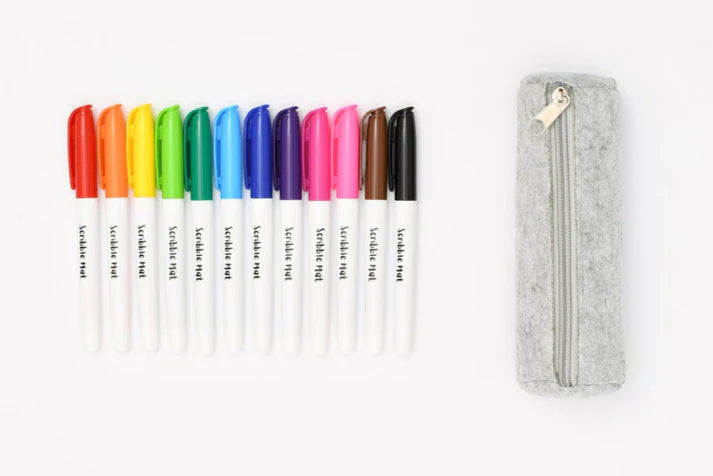 Scribble Mat 12 Pens in Felt Pencil Case