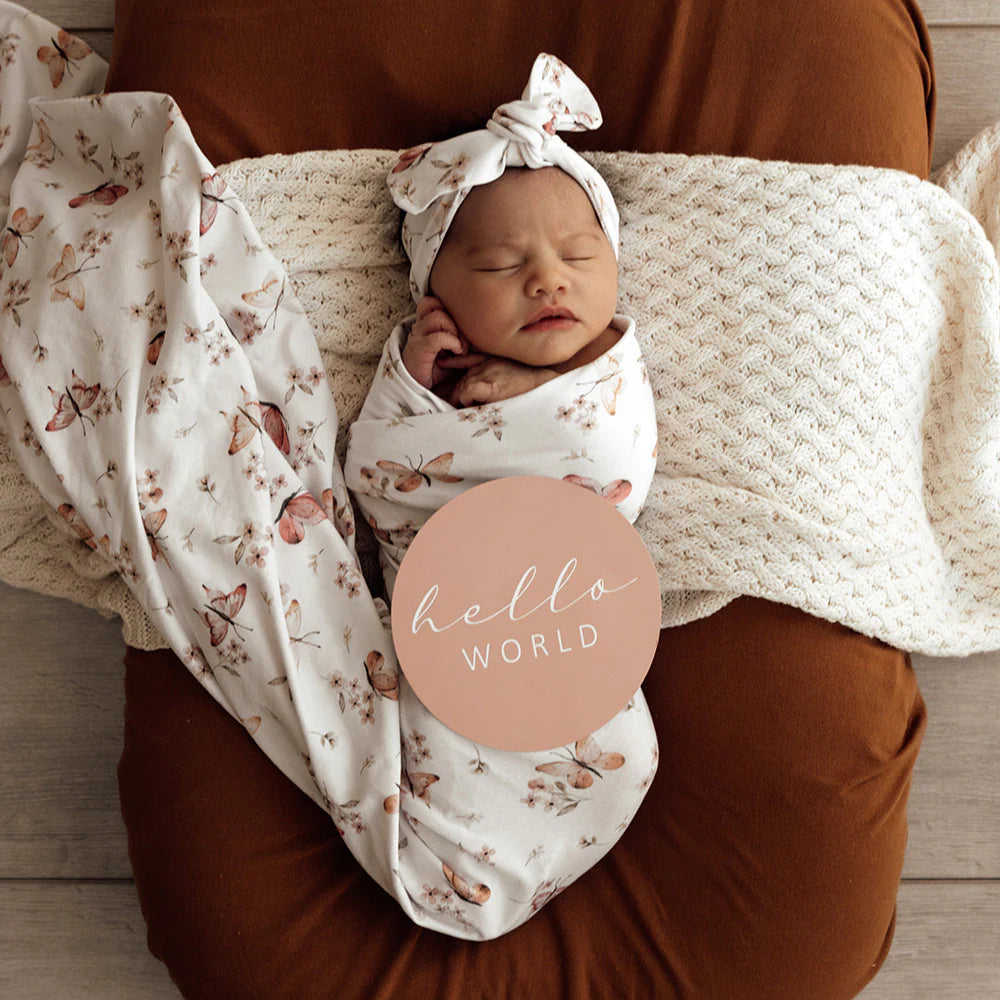 Snuggle Hunny Jersey Wrap + Topknot - Butterfly