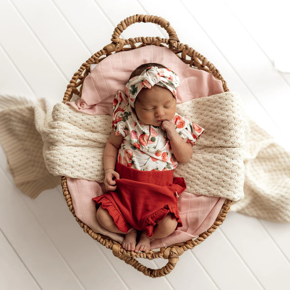 Snuggle Hunny Strawberry Short Sleeve Bodysuit With Frill