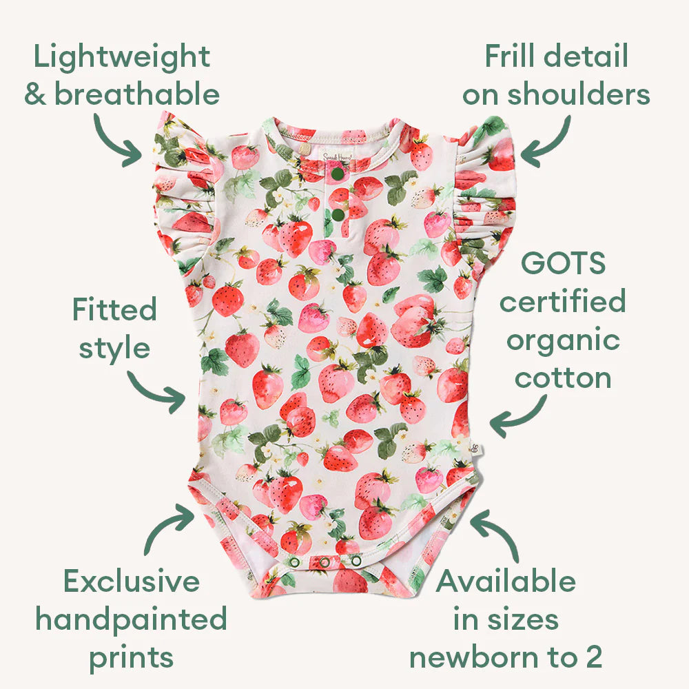 Snuggle Hunny Strawberry Short Sleeve Bodysuit With Frill