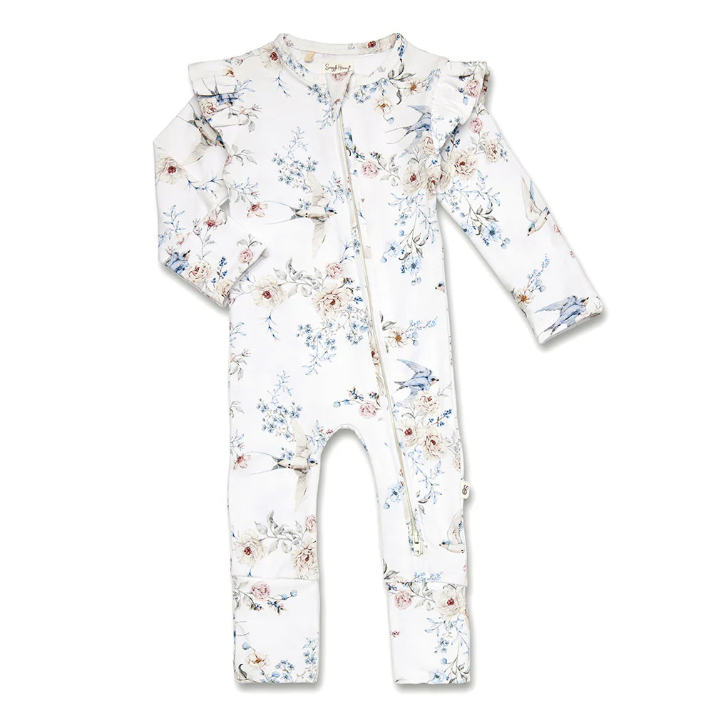 Snuggle Hunny Organic Convertible Romper with Frill - Sweet Swallows