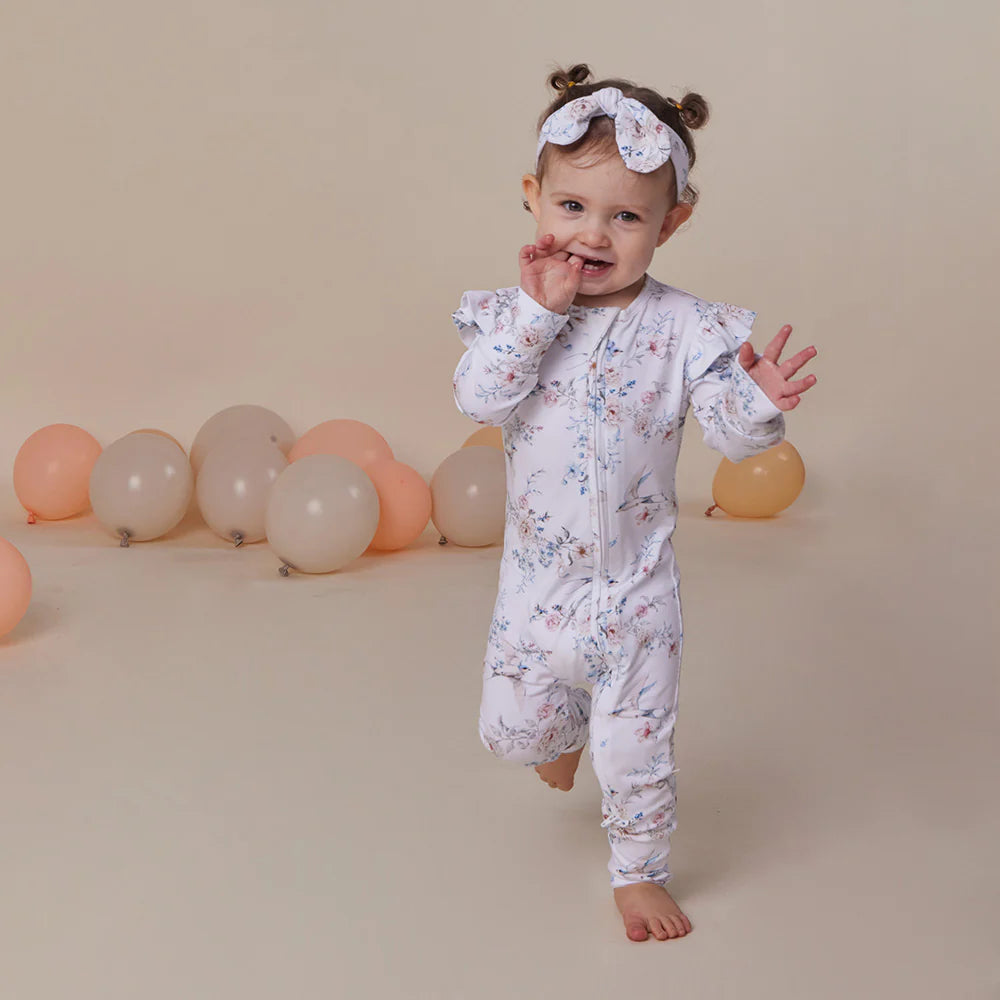 Snuggle Hunny Organic Convertible Romper with Frill - Sweet Swallows