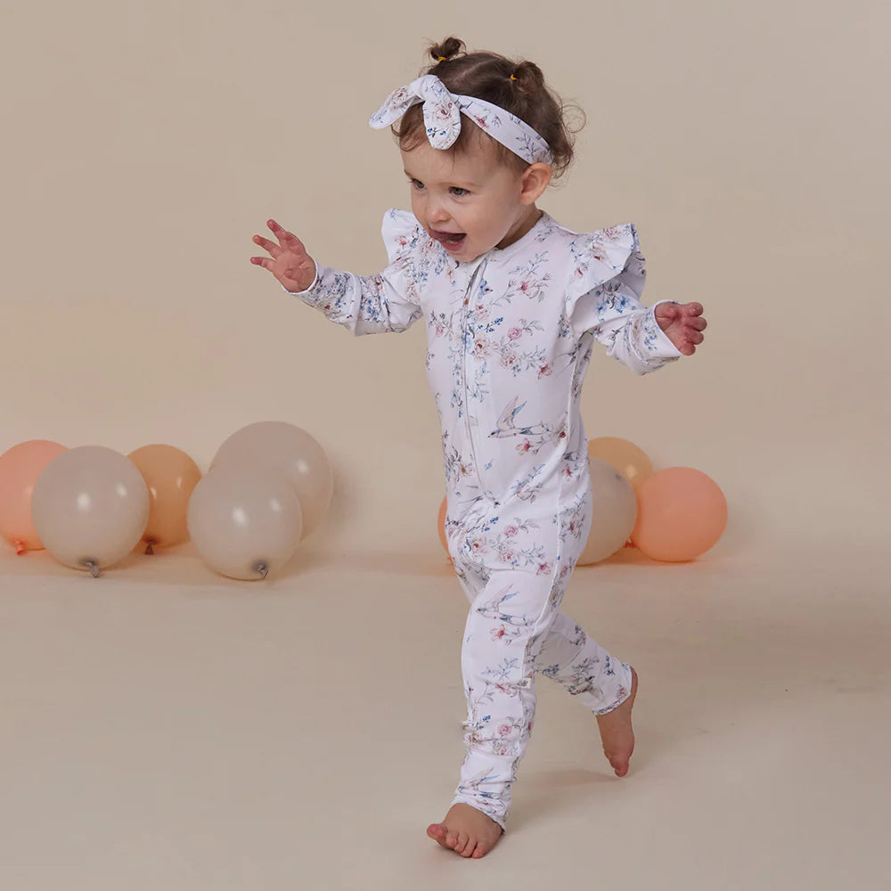 Snuggle Hunny Organic Convertible Romper with Frill - Sweet Swallows