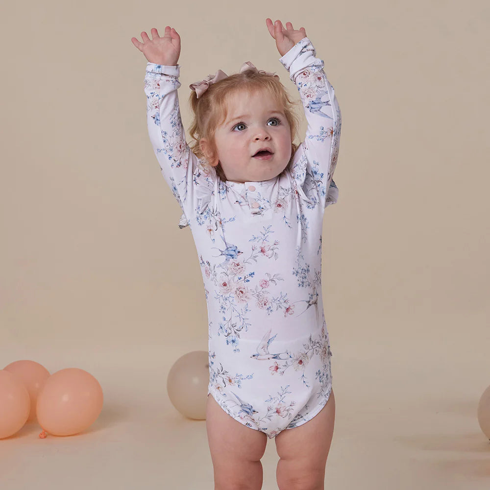 Snuggle Hunny Long Sleeve Organic Bodysuit with Frill - Sweet Swallows