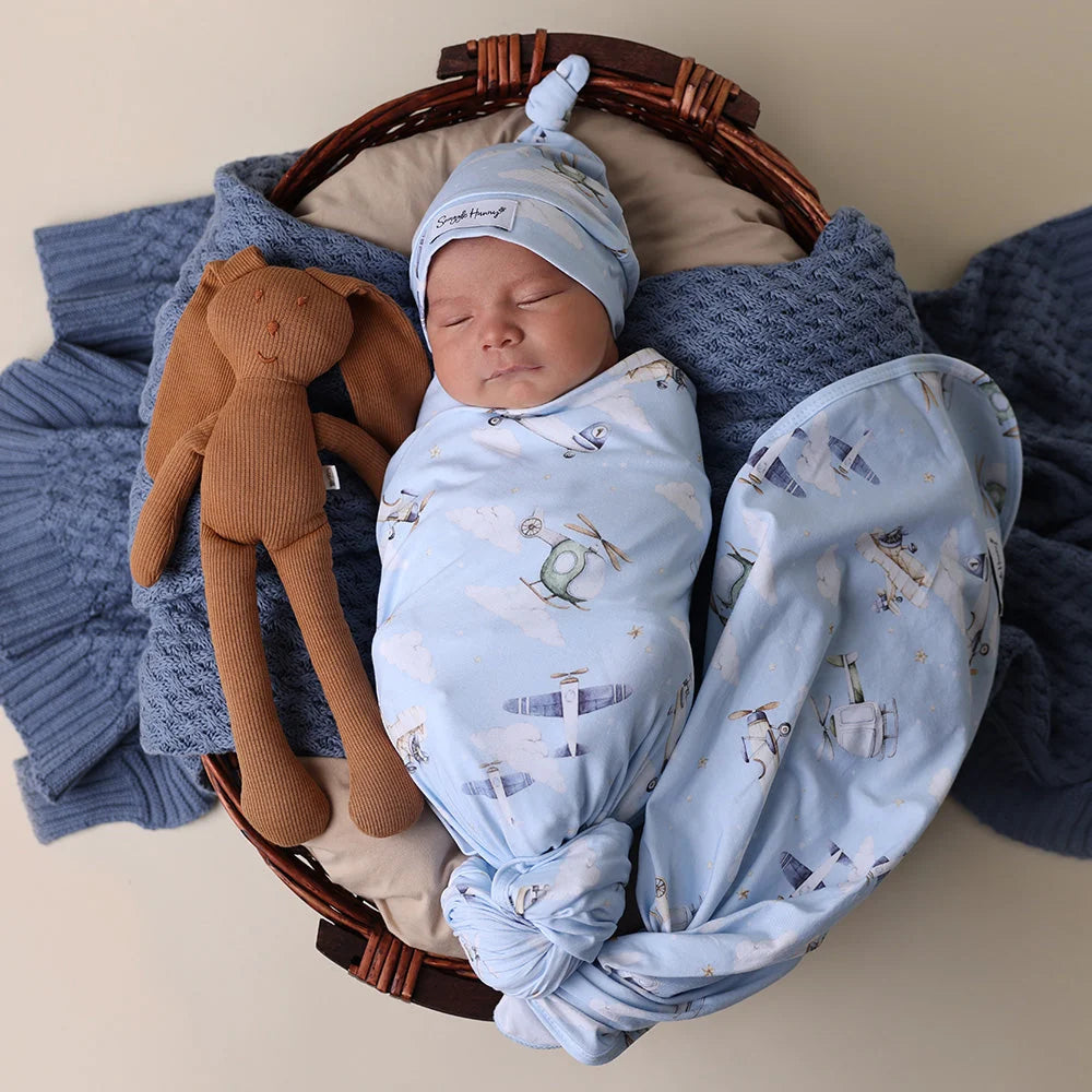 Snuggle Hunny Taking Flight Jersey Wrap + Beanie Set