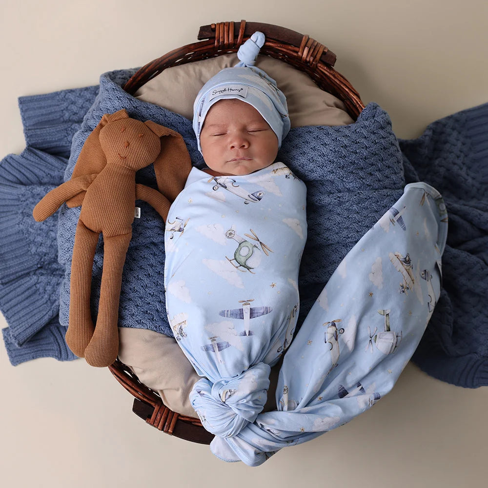 Snuggle Hunny Taking Flight Jersey Wrap + Beanie Set