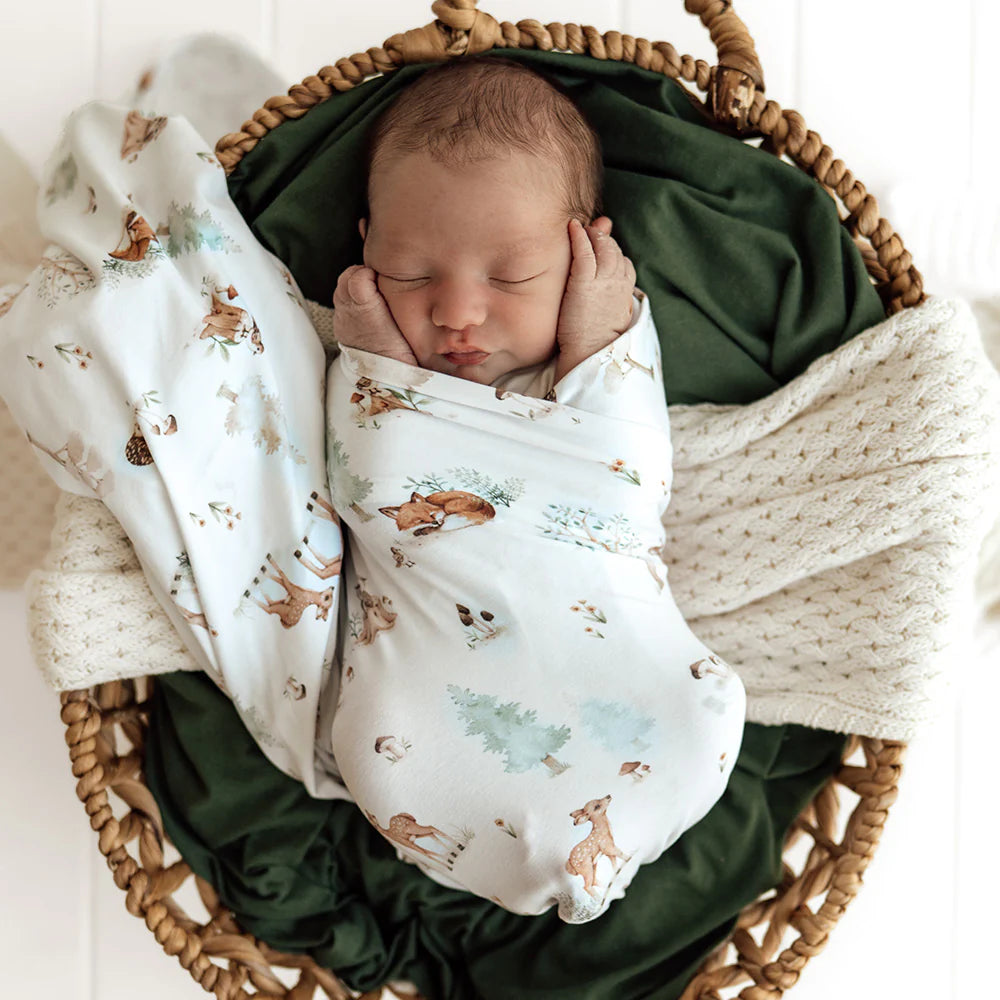 Snuggle Hunny Organic Jersey Wrap + Beanie Set - Woodland Tales