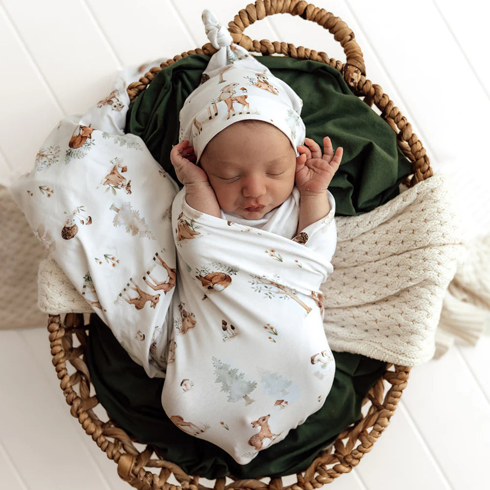 Snuggle Hunny Organic Jersey Wrap + Beanie Set - Woodland Tales
