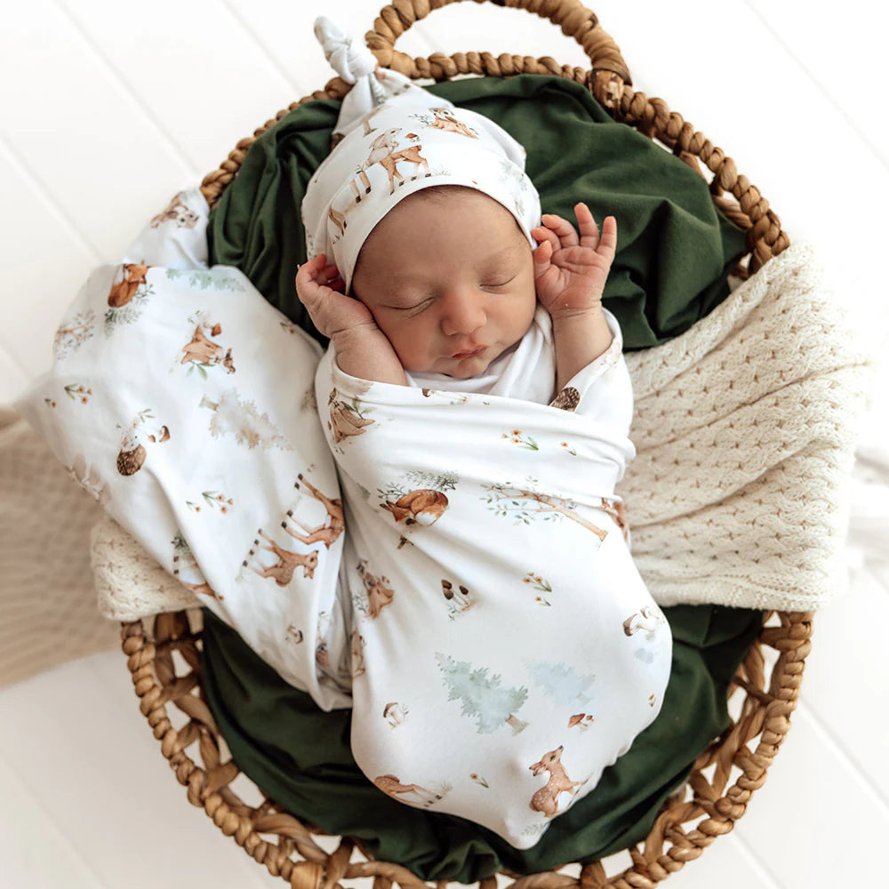 Snuggle Hunny Organic Jersey Wrap + Beanie Set - Woodland Tales