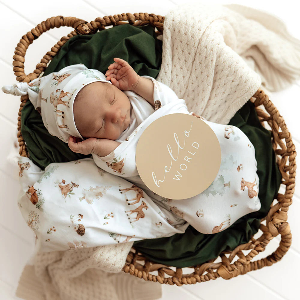 Snuggle Hunny Organic Jersey Wrap + Beanie Set - Woodland Tales