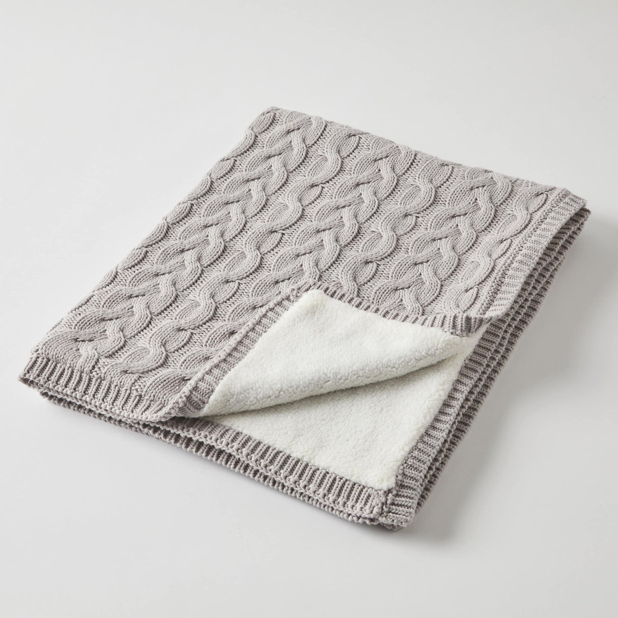 Aurora Cable Knit Blanket - Silver/Cream