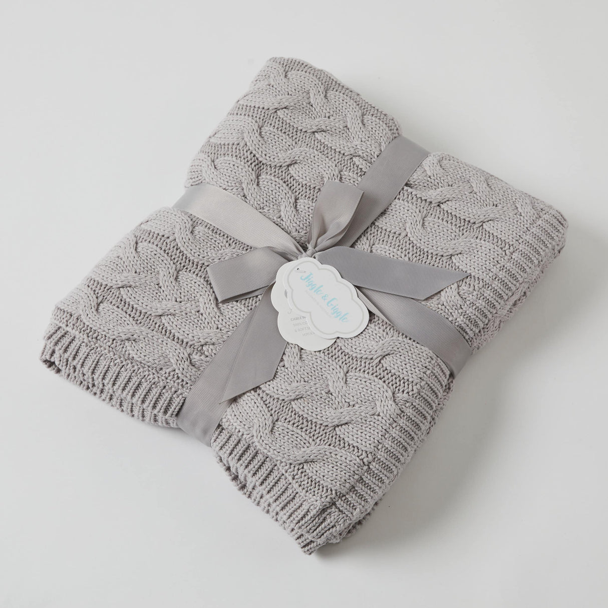 Aurora Cable Knit Blanket - Silver/Cream