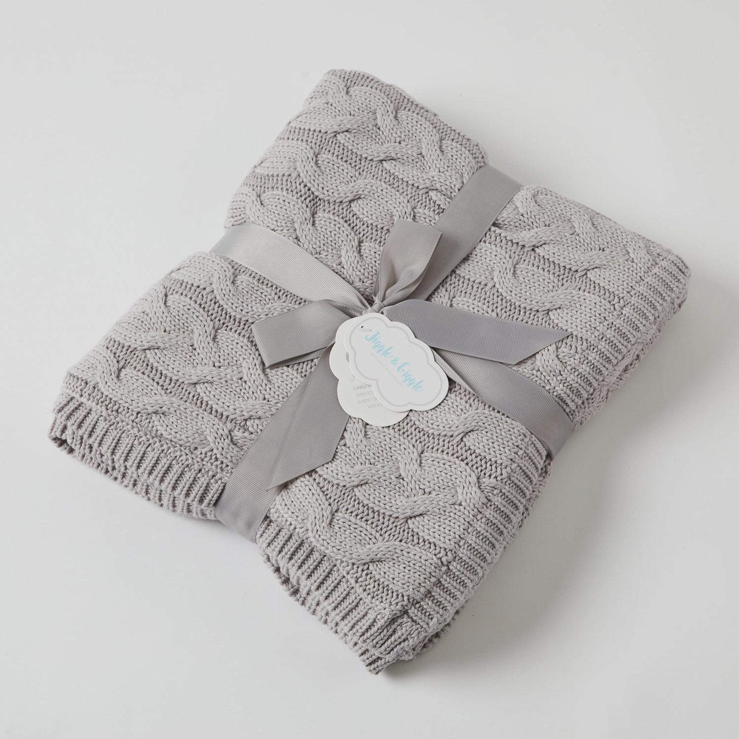 Aurora Cable Knit Blanket - Silver/Cream