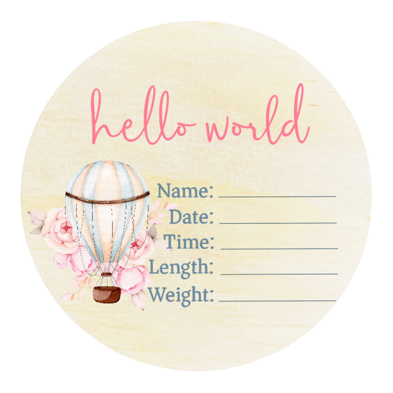 Birth Announcement Plaque - Pink Hot Air Balloon