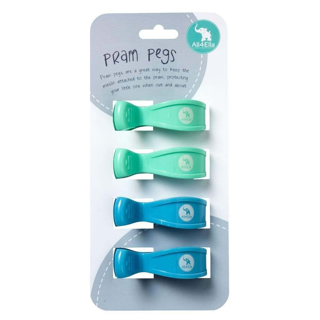 Raspberry Lane Boutique Pram Pegs 4 Pack - Pastel Blue/Mint