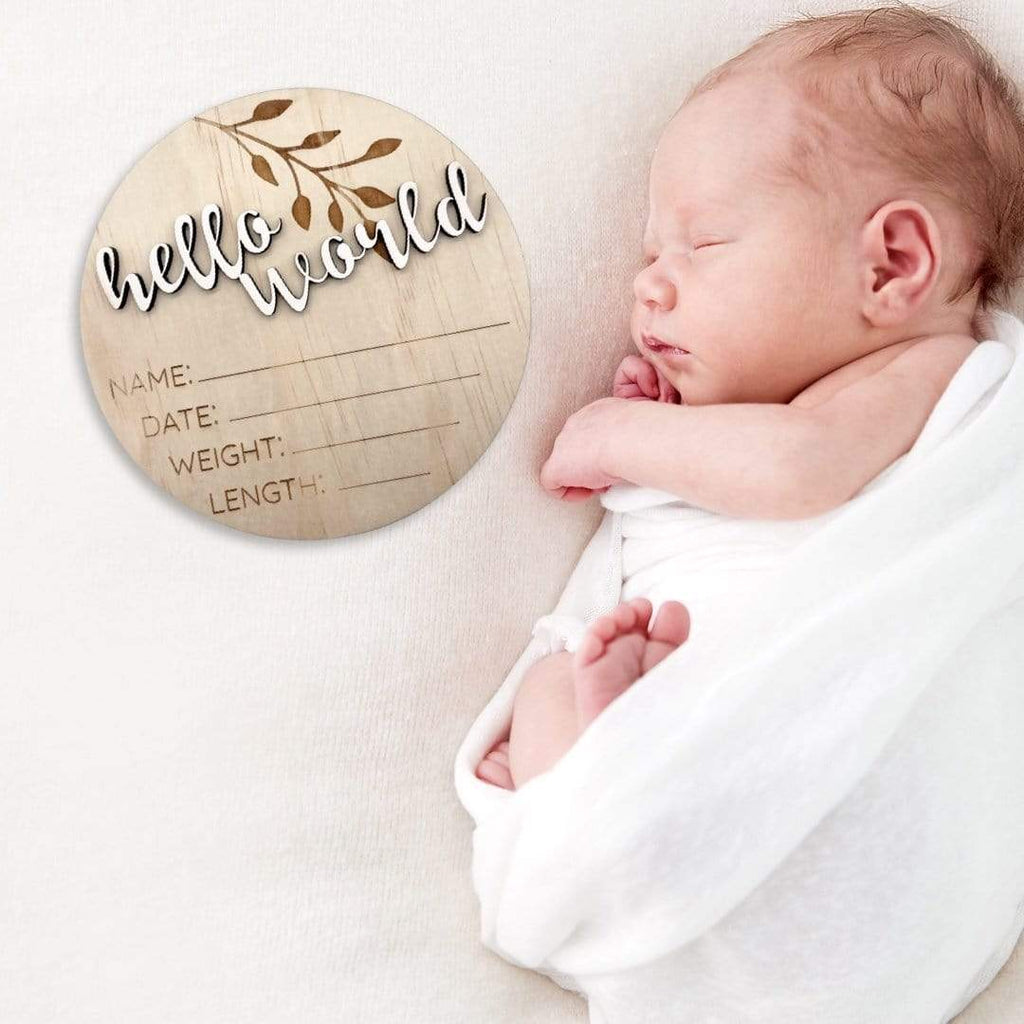 Timber Tinkers Announcement Plaque Classic Birth Announcement Plaque - Hello World