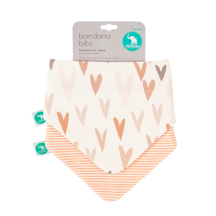 All4Ella Bandana Bibs 2pk - Hearts