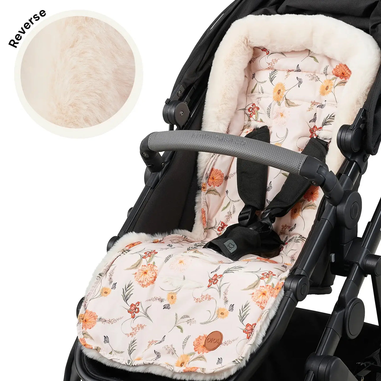OiOi Reversible Pram Liner - Wildflower/Faux Fur