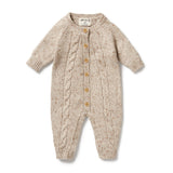 Wilson + Frenchy Knitted Cable Growsuit - Almond Fleck