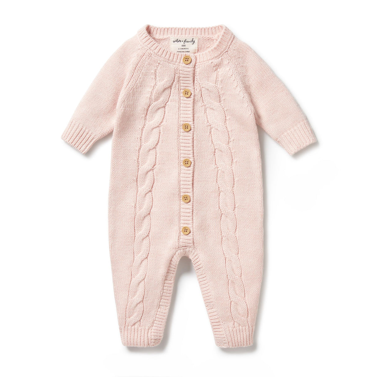 Wilson + Frenchy Knitted Cable Growsuit - Pink
