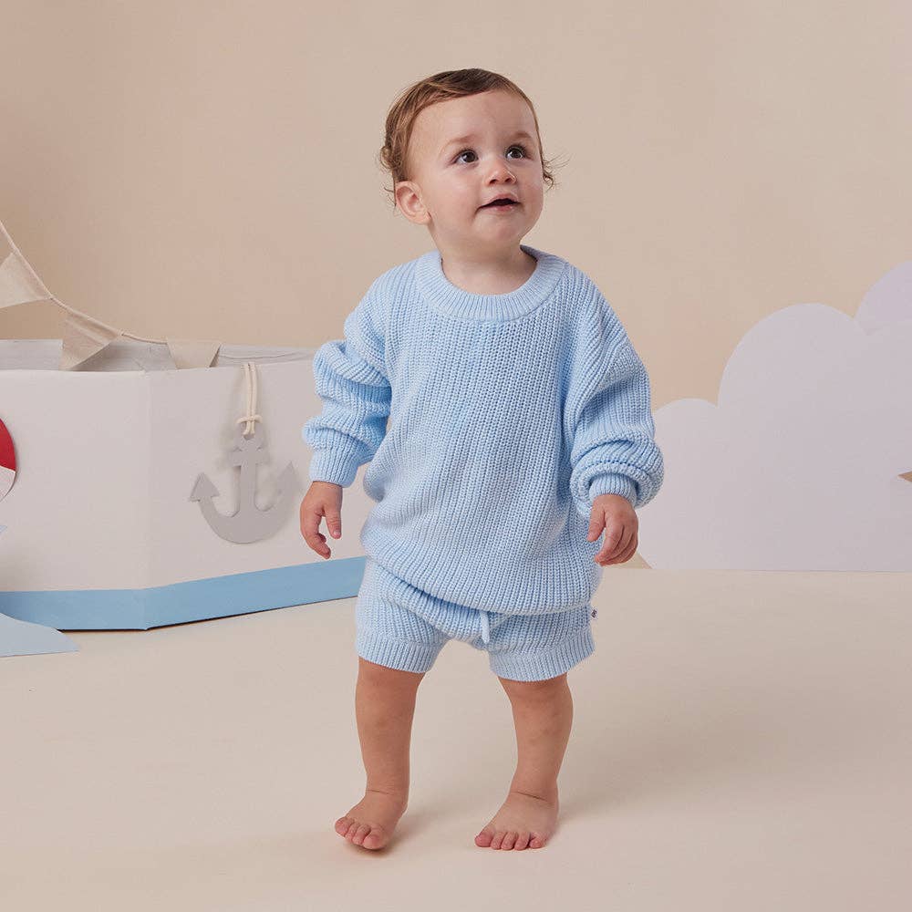 Snuggle Hunny Organic Cotton Knit Shorts - Baby Blue