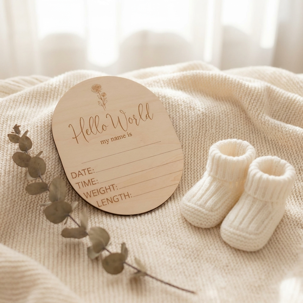 Timber Tinkers Hello World Birth Flower Announcement Disc