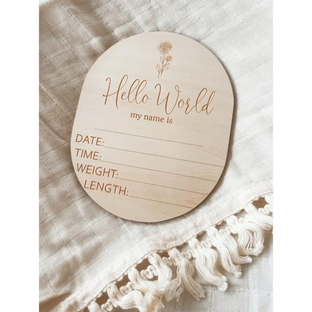 Timber Tinkers Hello World Birth Flower Announcement Disc