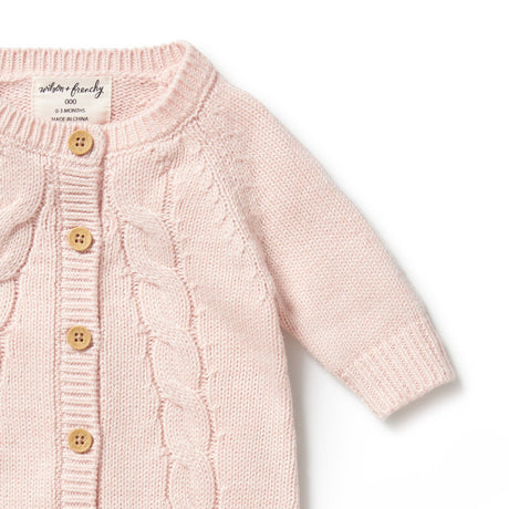 Wilson + Frenchy Knitted Cable Growsuit - Pink