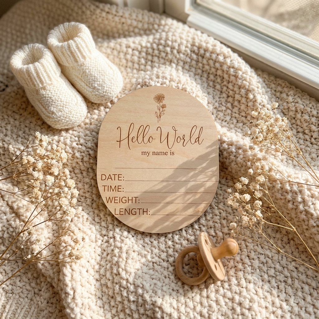 Timber Tinkers Hello World Birth Flower Announcement Disc