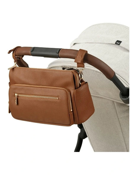 OiOi Multitasker Vegan Leather Pram Caddy 2.0 - Chestnut Brown