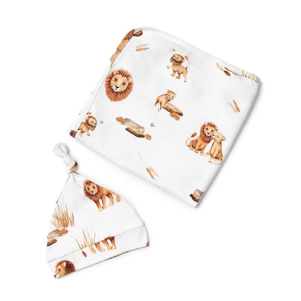 Snuggle Hunny Lion Jersey Wrap + Beanie Set