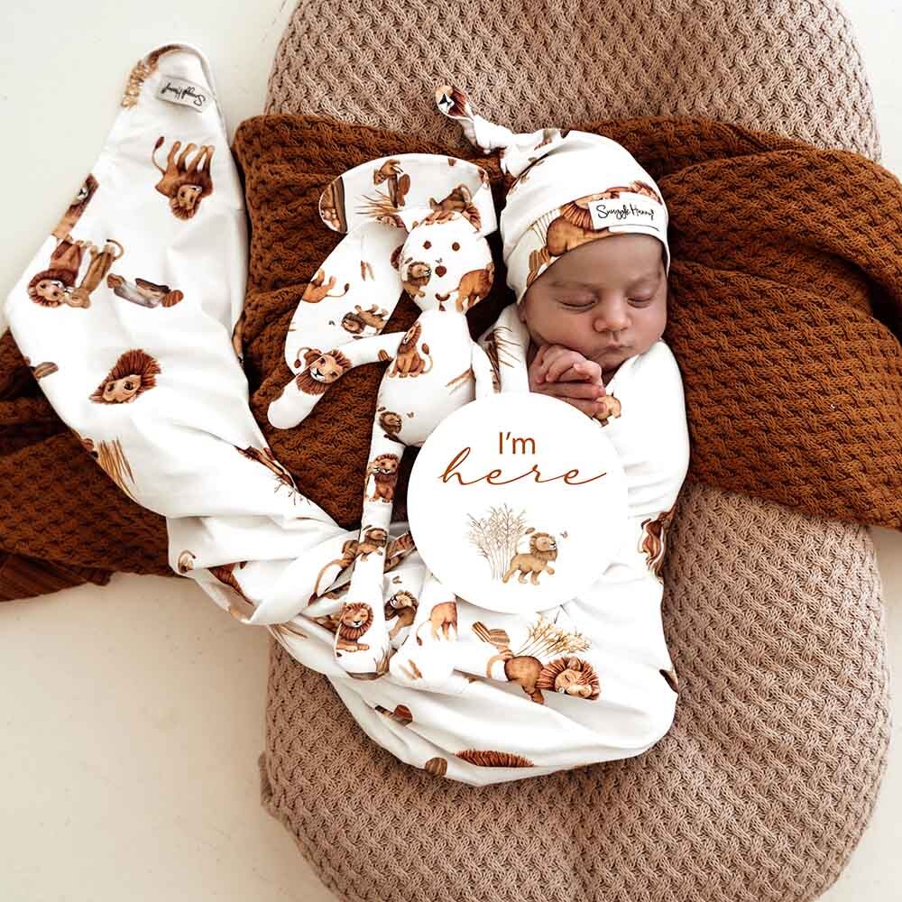 Snuggle Hunny Lion Jersey Wrap + Beanie Set