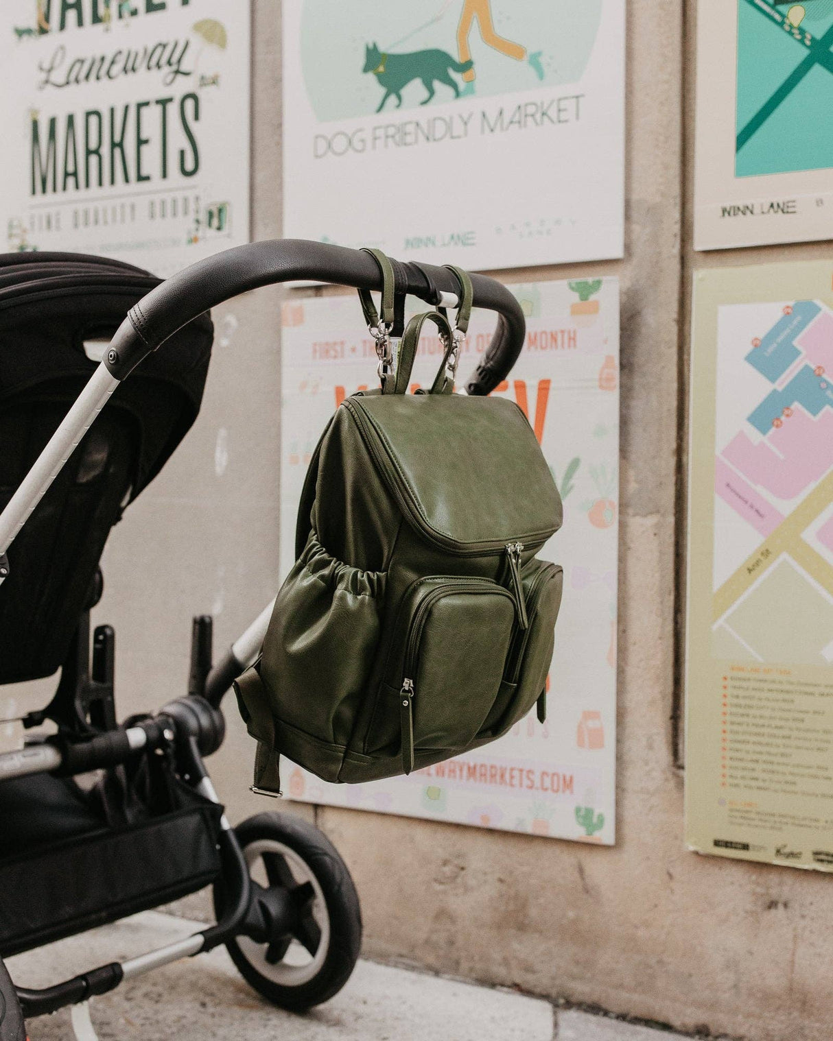 OiOi Signature Nappy Backpack - Olive Vegan Leather