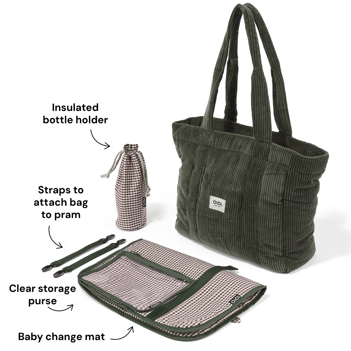 OiOi Everyday Tote - Moss Green Corduroy