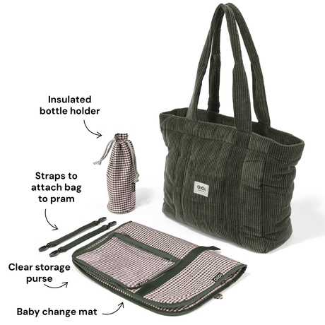 OiOi Everyday Tote - Moss Green Corduroy