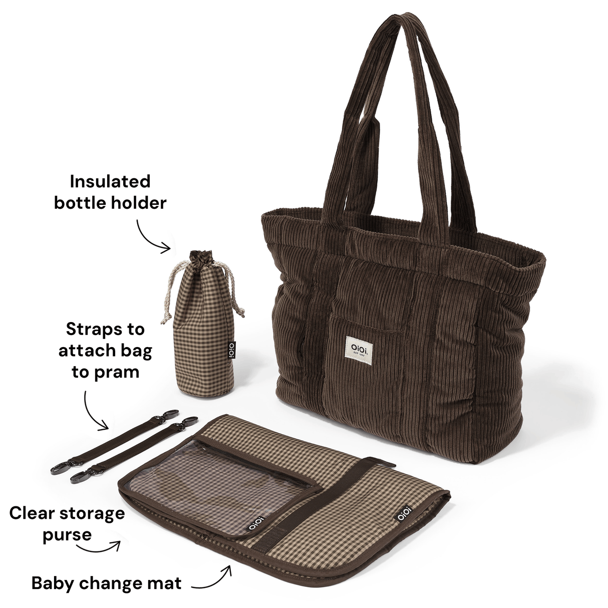 OiOi Everyday Tote - Chocolate Brown Corduroy