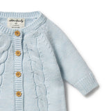 Wilson + Frenchy Knitted Cable Growsuit - Bluebell Fleck