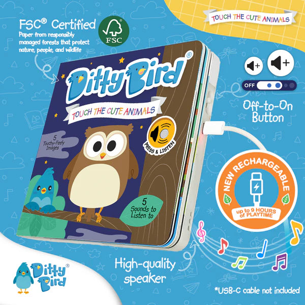 Ditty Bird Touch The Cute Animals Rechargeable Sound Book